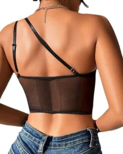 Korsett Top Evie -Herz Schmuck Geschaft Korsett Top Damen Crop Spaghetti Traeger Mesh schwarz Evie 3