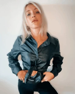 Kunstleder Bluse Charlotte -Herz Schmuck Geschaft Kunstlederbluse Kunstleder PU Leather Bluse Damen schwarz Charlotte 5 177432