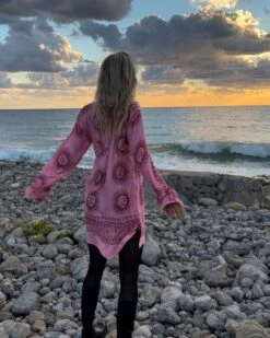 Kurta Shirt Pink Om -Herz Schmuck Geschaft Kurta Shirt Kleid Unisex Indien Goa Boho Hippie Fashion Schweiz Om Pink Goa Rosa rot Cindy 4 911319