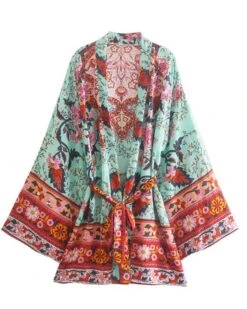 Kimono Flower Sari -Herz Schmuck Geschaft Kurzer Kimono Cardigan Cape Damen Sommer Boho Hippie Fashion Blumen Muster Flower Sari farbig 3