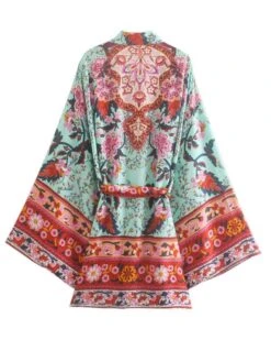 Kimono Flower Sari -Herz Schmuck Geschaft Kurzer Kimono Cardigan Cape Damen Sommer Boho Hippie Fashion Blumen Muster Flower Sari farbig 4