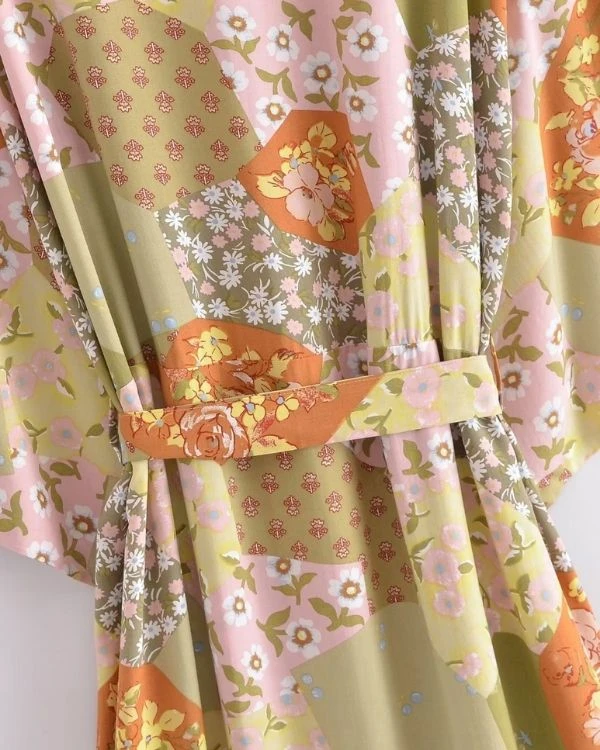 Langer Kimono Retro Flowers – Bild 3