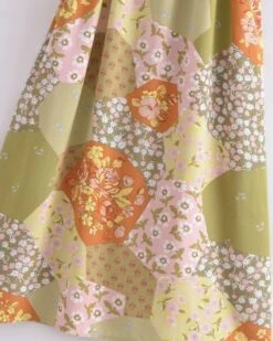 Langer Kimono Retro Flowers -Herz Schmuck Geschaft Langer Kimono Damen Boho Fashion Bekleidung Hippie Festival Style gruen gelb orange Vintage Retro Flowers 4