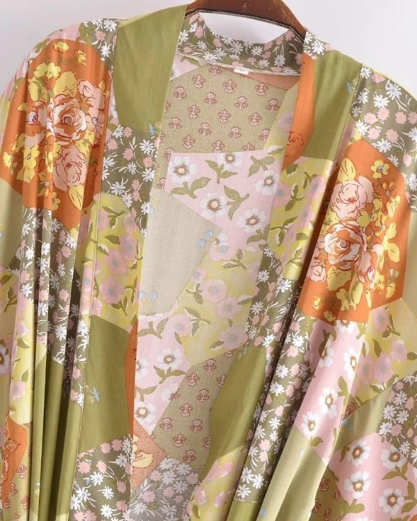 Langer Kimono Retro Flowers – Bild 5