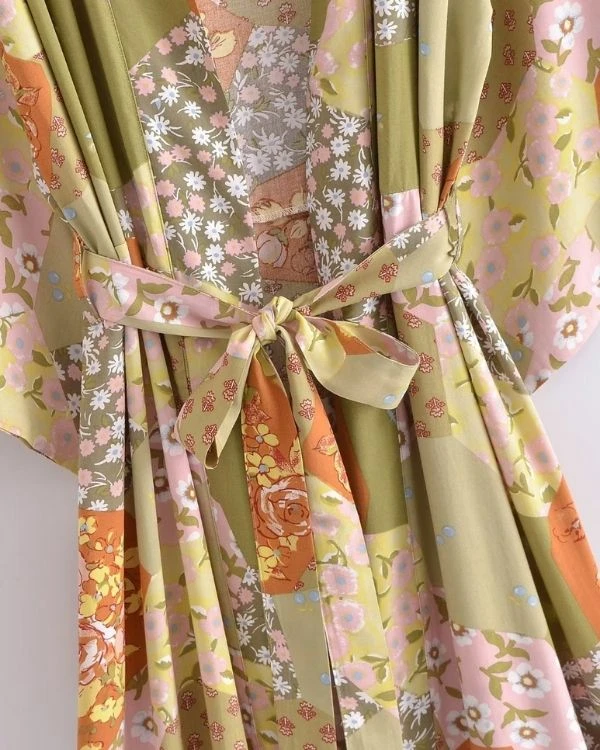 Langer Kimono Retro Flowers – Bild 4