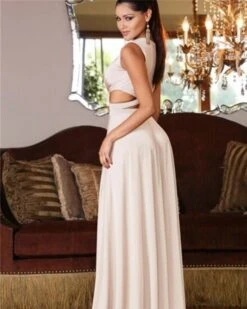 Langes Cut-Out Schlitz Kleid Dina -Herz Schmuck Geschaft Langes Cut Out Schlitzkleid Schlitz Kleid Damen Party Festival Sommerkleid Dina beige 2