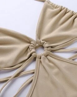 Schwarzes Kleid Elonie -Herz Schmuck Geschaft Langes Damen Kleid Maxikleid Sommerkleid Neckholder Ring Cut Outs Elonie beige 6