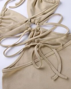 Schwarzes Kleid Elonie -Herz Schmuck Geschaft Langes Damen Kleid Maxikleid Sommerkleid Neckholder Ring Cut Outs Elonie beige 7