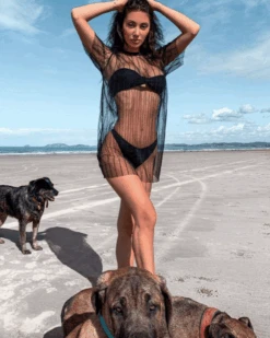 Kleid Mesh Valeria -Herz Schmuck Geschaft Mesh Kleid transparent Festival Strandkleid Streifen schwarz Valeria 1 335865