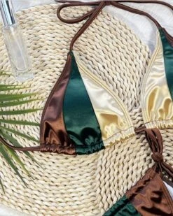 Metallic Bikini Shiny Iris -Herz Schmuck Geschaft Metallic Bikini Triangel Bademode Bikini Set High Waist Brazilian String Shine Streifen braun gruen gold Shiny Iris 4