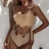 Monokini Badeanzug Haley -Herz Schmuck Geschaft Monokini Badeanzug Badekleid Bademode Damen Cut Ouuts Designer Schnitt Schnuerrung One Shoulder beige khaki Haley 2 791153