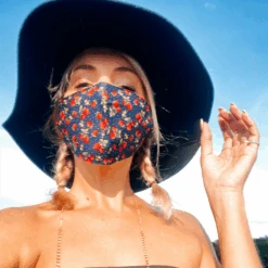 Gesichtsmaske Reverse Strawberry -Herz Schmuck Geschaft Mundschutz Maske Stoffmaske Gesichtzsmaske Hygienemaske Reverse Erdbeeren Sommer Strawberry blau 4 812626