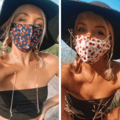 Gesichtsmaske Reverse Strawberry -Herz Schmuck Geschaft Mundschutz Maske Stoffmaske Gesichtzsmaske Hygienemaske Reverse Erdbeeren Sommer Strawberry weiss blau 3 285035