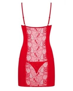 Negligé Kleid Martina -Herz Schmuck Geschaft Negligee Dessous Kleid Damen Lingerie Sexy Erotik Negligees Spitzen Minikleid Nachthemd String Tanga Martina rot 3 765666