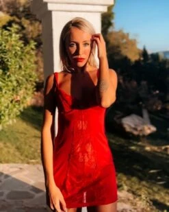 Negligé Kleid Martina -Herz Schmuck Geschaft Negligee Dessous Kleid Damen Lingerie Sexy Erotik Negligees Spitzen Minikleid Nachthemd String Tanga Martina rot Cindy Ibiza 1 733482