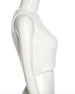 Plüsch Crop Top Corazon -Herz Schmuck Geschaft Pluesch Fluffy Crop Top Damen Cut Outs weich Herze Glitzer Strasssteine weiss Corazon 7