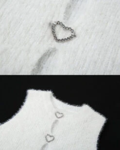 Plüsch Crop Top Corazon -Herz Schmuck Geschaft Pluesch Fluffy Crop Top Damen Cut Outs weich Herze Glitzer Strasssteine weiss Corazon 8