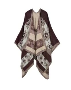 Poncho Emily -Herz Schmuck Geschaft Poncho Cape Damen Asymmetrisch Blumen Boho Fashion braun Emily 1 387285