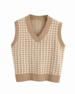 Pullunder Felina 18 Pullunder Felina -Herz Schmuck Geschaft Pullunder Damen Pullover Rollkragen Spencer Strick Loungewear Strickfashion Schweiz Hahnentrittmuster Felina beige 3 155305