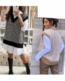 Pullunder Felina 16 Pullunder Felina -Herz Schmuck Geschaft Pullunder Damen Pullover Rollkragen Spencer Strick Loungewear Strickfashion Schweiz Hahnentrittmuster Felina beige schwarz 1 784746