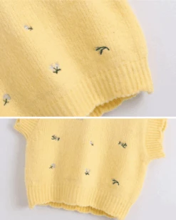 Yellow Flower Pullunder -Herz Schmuck Geschaft Pullunder Damen Pullover Rollkragen Spencer Strick Loungewear Strickfashion Schweiz Knitted gelb Blumen Yellow Flower 4 360074