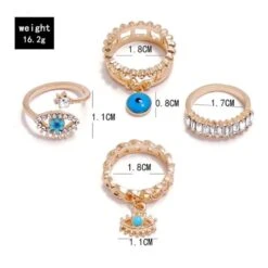 Ring Set Gold Fatima Eyes -Herz Schmuck Geschaft Ring Set Damen Mode Schmuck Knuckle Ringe Fatima Auge Glitzersteine Strasssteine Gold Silber Fatima Eyes 2 700439