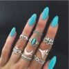 Finger Ringe Lotus Moon -Herz Schmuck Geschaft Ring Set Fingerringe Damen Modeschmuck Ringe Boho Schmuck Steine Mond Elefanten Walfisch Lotus silbr tuerkis Lotus Moon 1