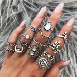 Finger Ring Set Boho Moon Sun