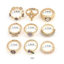 Ring Set Lila Amores -Herz Schmuck Geschaft Ringe Fingerringe Ring Set Damen Modeschmuck Schmuck Online Style Knuckle Ringe gold Blumen Steine Schmetterling Lila Amores 2 316168