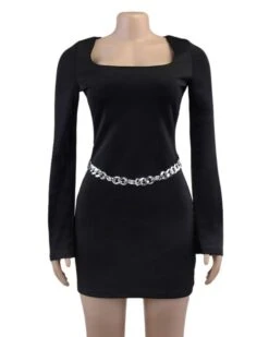 Rückenfreies Kleid Emmie -Herz Schmuck Geschaft Rueckenfreies Kurzes Damen Kleid langarm elegant Partydress Abendkleid Gurt Gliederkette silber Emmie 3