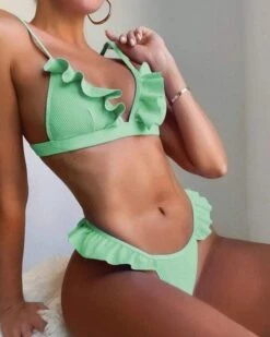 Ruffled Bikini Carmen -Herz Schmuck Geschaft Ruffle Bikini Bademode Damen Ruffled High Waist Triangel Badehose Slip Pastell Farben Schweiz JustStyle Carmen mint gruen 1 861980