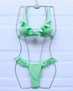 Ruffled Bikini Carmen -Herz Schmuck Geschaft Ruffle Bikini Bademode Damen Ruffled High Waist Triangel Badehose Slip Pastell Farben Schweiz JustStyle Carmen mint gruen 2 280984