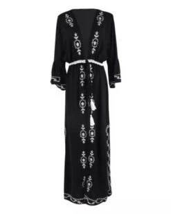 Schwarzer Kimono Indira 7 Schwarzer Kimono Indira -Herz Schmuck Geschaft Schwarzer Kimono Cardigan Kleid Boho Hippie Fashion Stickerei Indira 3