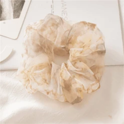 Scrunchie Agua Flores -Herz Schmuck Geschaft Scrunchie haargummi stoff mesh transparent style elegant weich scrunchies viele farben haare haarschmuck agua flores beige 436525
