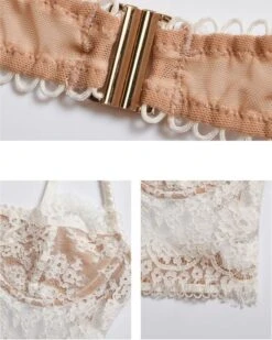 Sensual Dessous Set Saelly -Herz Schmuck Geschaft Sensual Lingerie Dessous Erotik Reizwaesche Spitzen Lace Blumenmuster Zweierset Crop Top BH String Tanga Saelly weiss 1