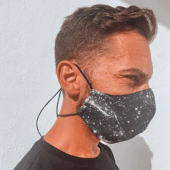 Ketten-Maske Black Universe -Herz Schmuck Geschaft Stoffmaske Kette Hinterkopf Mundschutz Maske Hygienemaske Filter Fashion Unisex Damen Herren schwarz weiss Black Universe Mati 8 666742