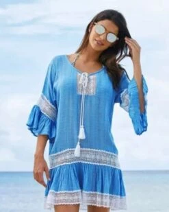 Strandkleid Tunika Yvette -Herz Schmuck Geschaft Strandkleid Damen Tunika Kleid Sommerkleid Strand Boho Yvette blau 429578