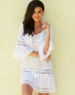 Strandkleid Tunika Yvette -Herz Schmuck Geschaft Strandkleid Damen Tunika Kleid Sommerkleid Strand Boho Yvette weiss 2 469070