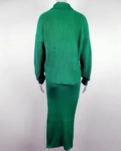 Zweierset Rock & Rollkragen Pullover Paula -Herz Schmuck Geschaft Strick Zweierset Zweiteiler Langer Rock Schlitz Rollkragen Pullover Cozy Loungewear Knitted Herbst Winter Damen Bekleidung Paula gruen 2