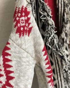 Strickjacke Unisex Boho Tulum -Herz Schmuck Geschaft Strickjacke Cardigan Herren Bohemian Ethno Kimono Fransen Hippie Maenner Tulum weiss schwarz rot 2