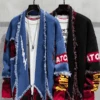 Cardigan Herren V-Style -Herz Schmuck Geschaft Strickjacke Cardigan Jeansjacke Herren Maenner Kimono Fransen Bohemian V Style schwarz blau 210990