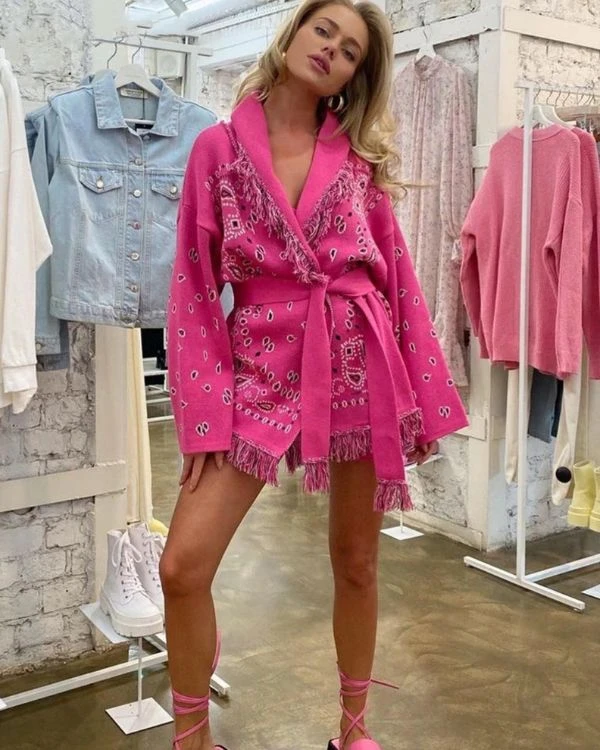 Strickjacke Damen Pink Paisley – Bild 2