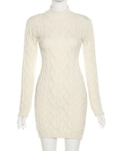 Strickkleid Norja -Herz Schmuck Geschaft Strickkleid Kleid Damen Strick Zopfmuster langarm Kragen offener Ruecken Loungewear JustStyle Shop Norja beige weiss creme 14 240035