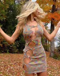 Farbiges Cut-Out Strickkleid Gwenny -Herz Schmuck Geschaft Strickkleid Kleid Sommerkleid Cut Outs Minikleid farbig bunt Gwenny 2