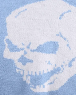 Pullover Totenkopf -Herz Schmuck Geschaft Strickpullover Pullover Damen V Ausschnitt Totenkopf Herz Skull weiss hellblau 4 579786
