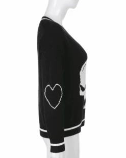 Pullover Totenkopf -Herz Schmuck Geschaft Strickpullover Pullover Damen V Ausschnitt Totenkopf Herz Skull weiss schwarz 4 167274