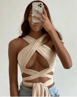 Bandage Crop Top Cayman 14 Bandage Crop Top Cayman -Herz Schmuck Geschaft Top Crop Bandage Binden Damen Elegant Party Cayman beige 1 325414