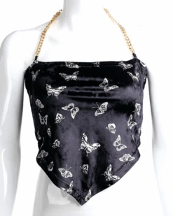 Top Black Butterfly -Herz Schmuck Geschaft Top Crop Rueckenfrei Schulterfrei Samt Velvet Gliederkette Schmetterlinge Black Butterfly 4 175523