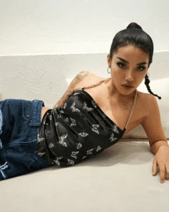 Top Black Butterfly -Herz Schmuck Geschaft Top Crop Rueckenfrei Schulterfrei Samt Velvet Gliederkette Schmetterlinge Black Butterfly 5 197012