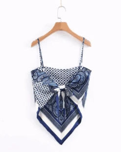Top Paisley Chic -Herz Schmuck Geschaft Top Croptop Bandeau Triangle Top zum Binden Paisley Chic Bandana blau weiss 3 768290